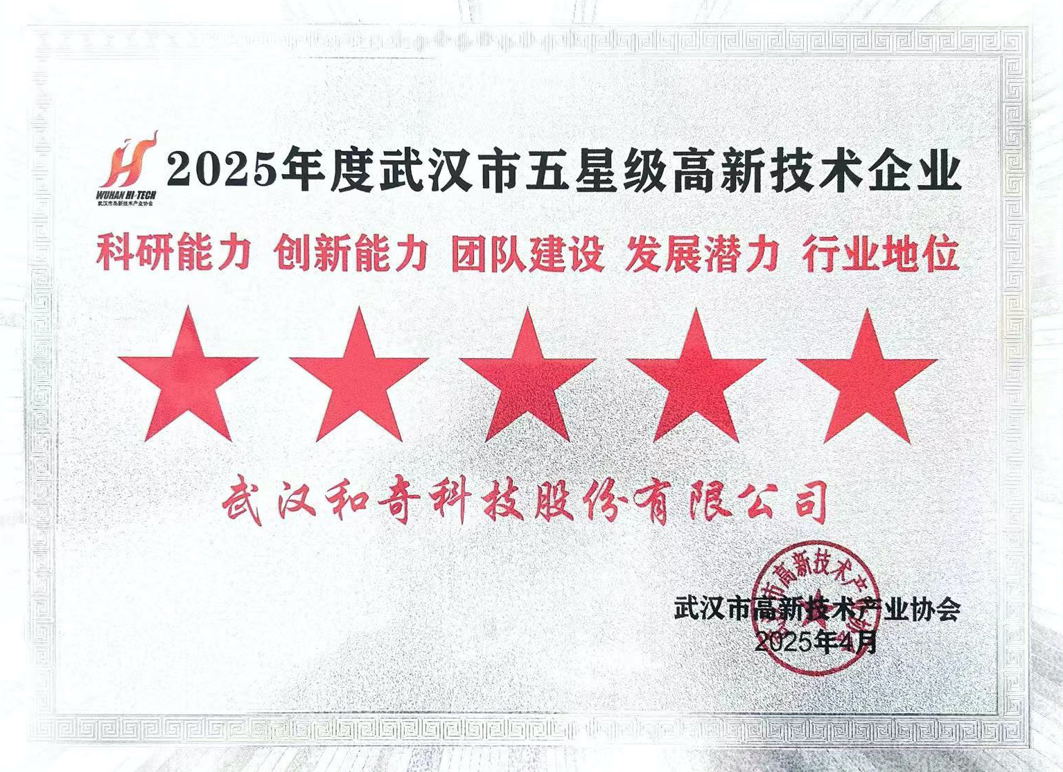2025年度武漢市五星級高新技術企業(yè)